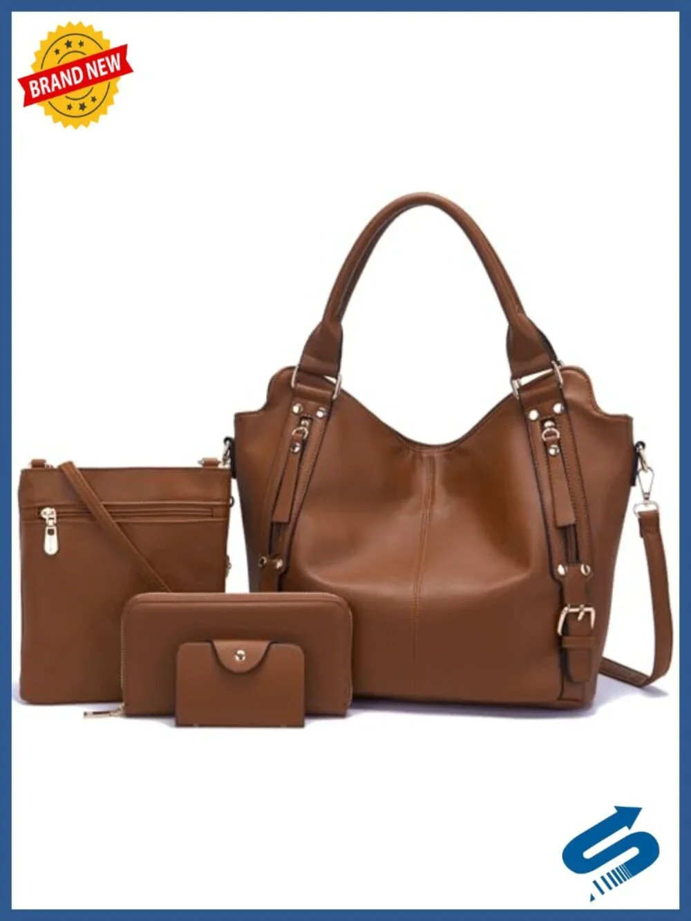 Large Hobo Handbag Set 4pcs Vegan Leather Crossbody Shoulder Bag with Wallet